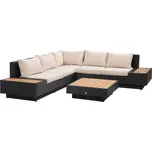 Outsunny Zahradní sestava pro 4 osoby s policemi a odkládacím stolkem včetně podsedáků, černá, ideální na terasu a balkon