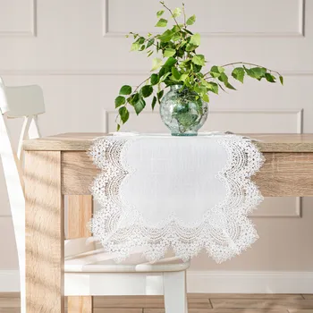 ubrus Bílý běhoun guipure sedmikrásky 38x140 cm, vyšívaný dekorativní na stůl