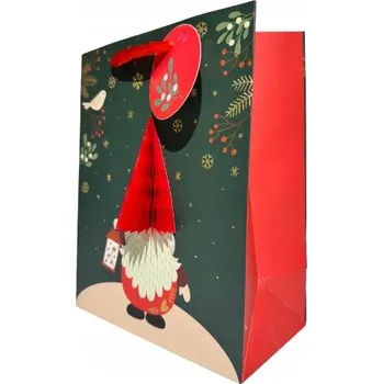 Dárková taška Střední Dárková Taška Mikuláš s 3D čepicí Vánoční dárková taška 32x26x13 cm