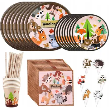 Party nádobí Narozeninové papírové nádobí se zvířátky - kelímky, talíře pro 8 osob