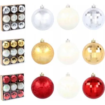 Vánoční ozdoba Sada 9 plastových vánočních koulí 8 cm stříbro/zlatá/červená
