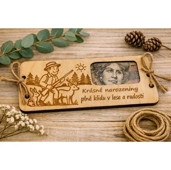 Dary dřeva Dřevěná obálka na peníze s gravírování-pro myslivce