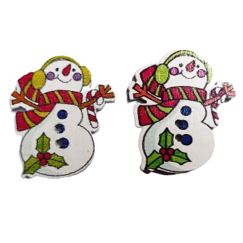 Knoflík Knoflík dřevěný - sněhulák se sluchátky (3,0 x 3,5 cm), Barva: Zelená