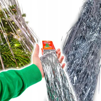 Vánoční dekorace ANDĚLSKÉ VLASY VLOČKY Na Vánoční Stromeček Lameta STŘÍBRNÁ VLNA # 100 cm - 36 cm