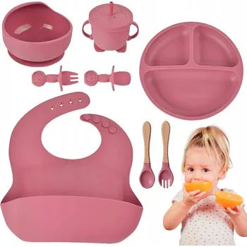 8KS SILIKONOVÉ NÁDOBÍ SADA NÁDOBÍ PRO DĚTI S BRYNDÁKEM PŘÍSAVKA