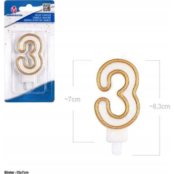 Dortová svíčka Elegantní narozeninová svíčka Číslice 3 se třpytkami Vysoká kvalita