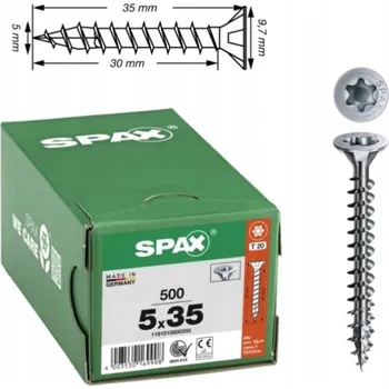 Vrut SPAX vruty 5x35mm T-STAR zápustná hlava, plný závit, pozink