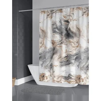 Sprchový závěs wela TEXTILNÍ SPRCHOVÝ ZÁVĚS mramor se závažím obšitý šířka x výška: 180 cm šířky x počet cm výšky na míru -nastavte počet cm