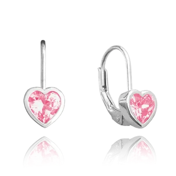 Náušnice Moonlit Dětské stříbrné náušnice s růžovým srdíčkem zirkonem