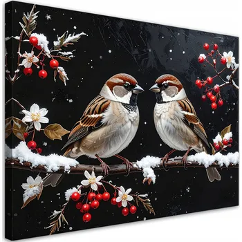 Obraz Obraz do obýváku, ložnice, kanceláře, Ptáci na větvi v zimě a ovoce 60x40