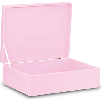 Úložný box Dřevěná bedýnka s víkem 40x30x13,5 cm Růžová bez úchytů