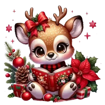 Vánoční dekorace Nažehlovací obrázek - vánoční sob s knížkou (18,0 x 18,0 cm)