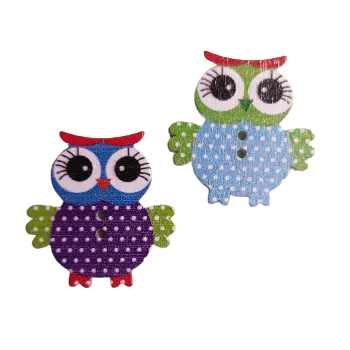 Knoflík Knoflík dřevěný veselá sova, Barva: Modrá