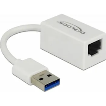 USB hub Delock Adaptér Super Speed USB (USB 3.1 Gen 1) s USB Typ-A samec > Gigabit LAN 10/100/1000 Mbps kompaktní bílá