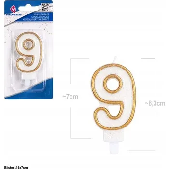 Dortová svíčka Zlatá narozeninová svíčka Číslice 9 se třpytkami na dort