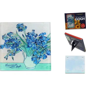 Podtácek SKLENĚNÝ PODTÁCEK POD HRNEK IRISY VE VÁZE VAN GOGH PODLOŽKA SKLO
