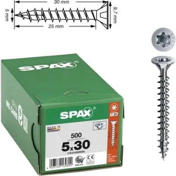 Vrut SPAX vruty 5x30mm T-STAR zápustná hlava, plný pozink