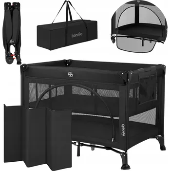 Dětská postýlka Cestovní postýlka 2v1 ohrádka 102x74cm taška Lionelo LO-LAURA BLACK CARBON