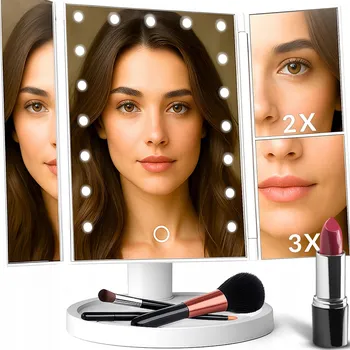 Zrcadlo Stojací zrcadlo RETOO s podsvícením, stříbrné, 10x zvětšení