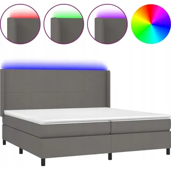 Postel Kontinentální postel s matrací a LED diodami, šedá, 203 x 203 x 118/128 cm