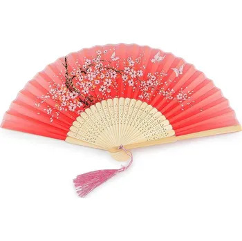 Karnevalová maska Stoklasa Vějíř textilní s metalickými detaily červená