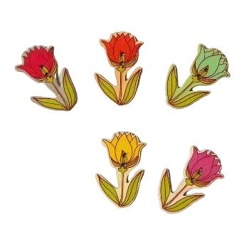 Knoflík Knoflík dřevěný tulipán (2,5 x 4,0 cm), Barva: Žlutá