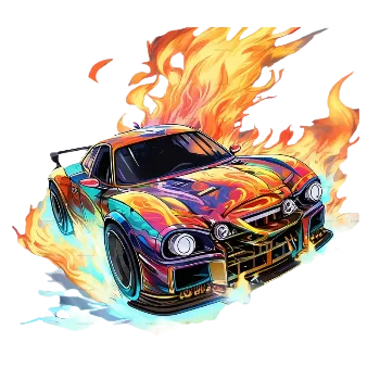 Textilní nažehlovací páska Nažehlovací obrázek - ohnivé auto (dva rozměry), Velikost: Malý