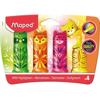 Zvýrazňovač MINI ZVÝRAZŇOVAČE POCKET FRIENDS ZVÍŘÁÁTKA MIX 4 KS MAPED FLUO SADA