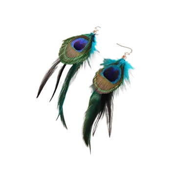 Náušnice Dámské visací náušnice Retro Pumpkin Tassel, černé, bižuterní kov a peříčka, 14 cm