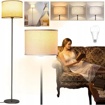 Stojací lampa STOJACÍ LAMPA E27 LÁTKOVÉ STÍNIDLO MODERNÍ STYLOVÁ 3 BARVY SVĚTLA