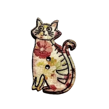 Knoflík Knoflík dřevěný sedící kočka III