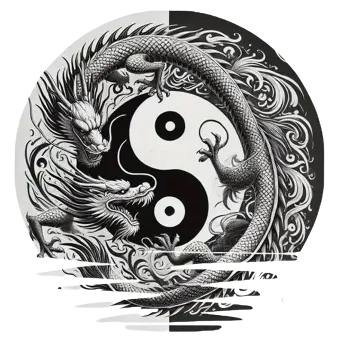 Textilní nažehlovací páska Nažehlovací obrázek - drak Yin Yang (18,0 x 17,5 cm)