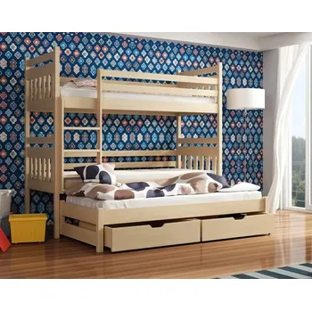 Dětská postel Dětská patrová postel z masivu borovice SEVERUS s přistýlkou a šuplíky - 200x90 cm - přírodní