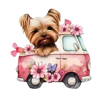 Textilní nažehlovací páska Nažehlovací obrázek - pejsek v autě (6,6 x 6,3 cm)