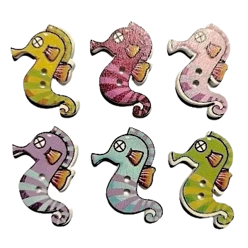 Knoflík Knoflík dřevěný mořský koník, Barva: Červená