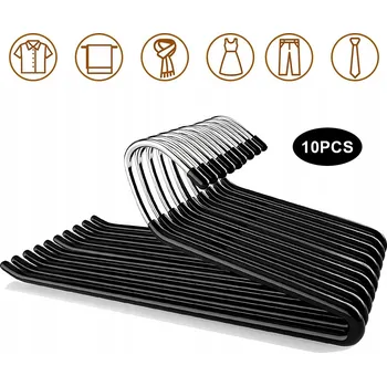 Věšák VĚŠÁKY NA KABÁTY PRO DOSPĚLÉ, ČERNÉ VĚŠÁKY NA OBLEČENÍ 10 KUSŮ