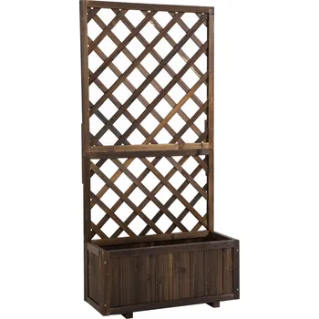 Outsunny vyvýšený záhonový truhlík s mříží, dřevěný truhlík, 72,5x31,5x149,5 cm pro zahradu balkon terasu, květináč pro popínavé rostliny, květiny, hnědý