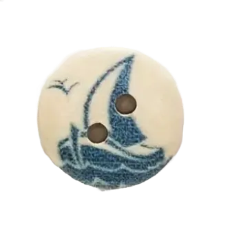 Knoflík Knoflík dřevěný s modrou plachetnicí (15 mm)