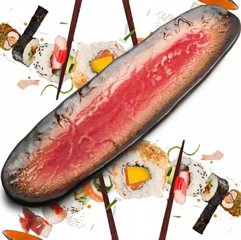 Talíř Keramický Servírovací Talíř na Sushi Hnědo-Červený Zaoblený 41 x 11 cm