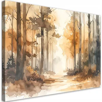 Obraz Obraz do obýváku ložnice, Podzimní Mlhavý Les Akvarelový Lesní 90x60