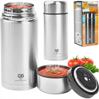 Termoska HAUSMANN JÍDLONOSIČ TERMOS NA POLÉVKU NEREZOVÝ TERMOS 1,2L TERMO NÁDOBA STŘÍBRNÁ