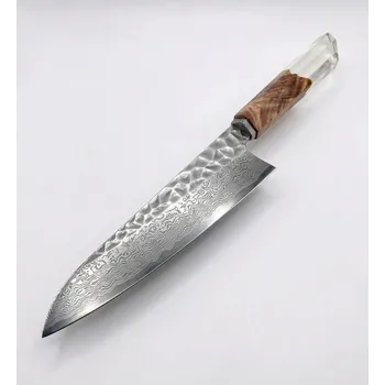 Kuchyňský nůž Crystal Burl Chef Mistrovské dílo z damaškové oceli