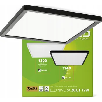 Stropní svítidlo LED stropní svítidlo 12W IP54 3 barvy světla CCT 1140lm černý čtverec
