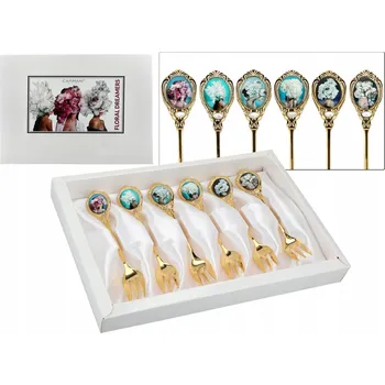 Příbor SADA 6 VIDLIČEK NA DORTY KVĚTINY NA HLAVĚ PŘÍBORY NA DEZERTY