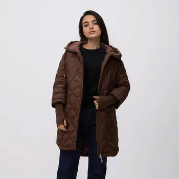 Dámský kabát Reserved - Dlouhá bunda s kapucí - tmavě hnědá - 536IA-89X - 536IA-89X-XXL