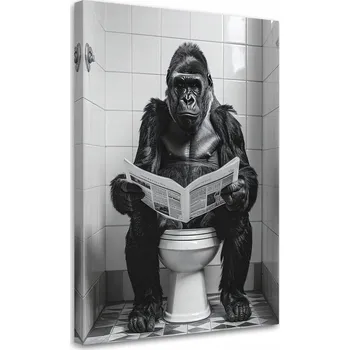 Obraz Obraz do koupelny WC, Vtipná opice na toaletě gorila čtoucí 40x60