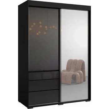 Šatní skříň Posuvná Skříň se zrcadlem Torino 2D1L 140 Černá (lacobel)