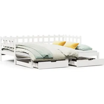 Pohovka Rozkládací pohovka se zásuvkami, bílá, 203,5 x 184 x 68,5 cm