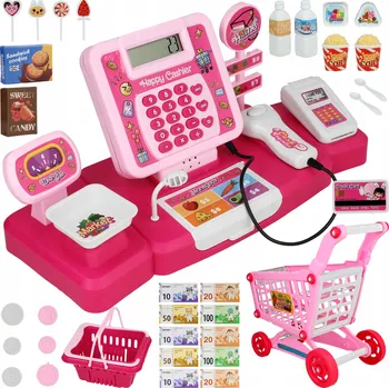 Hra na obchod Interaktivní dětská pokladna s příslušenstvím - vozík, košík, skener