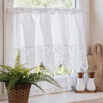 Záclona Vitrážová Záclona Markizeta bavlněná bílá geometrická tunýlek 150x45 cm